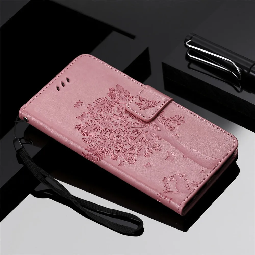 Anymob Huawei Phone Case Pink 3D Tree Flip Leather Wallet Cover