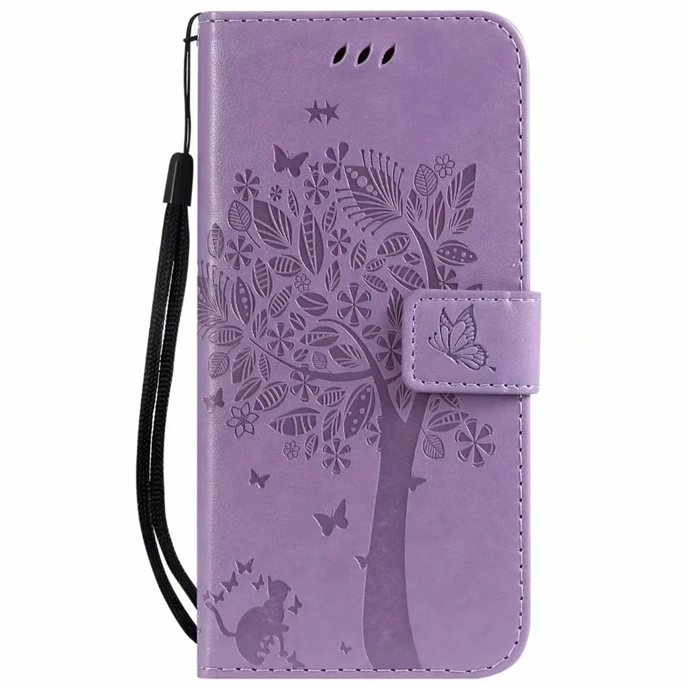 Anymob Huawei Phone Case Purple 3D Tree Flip Leather Wallet Cover