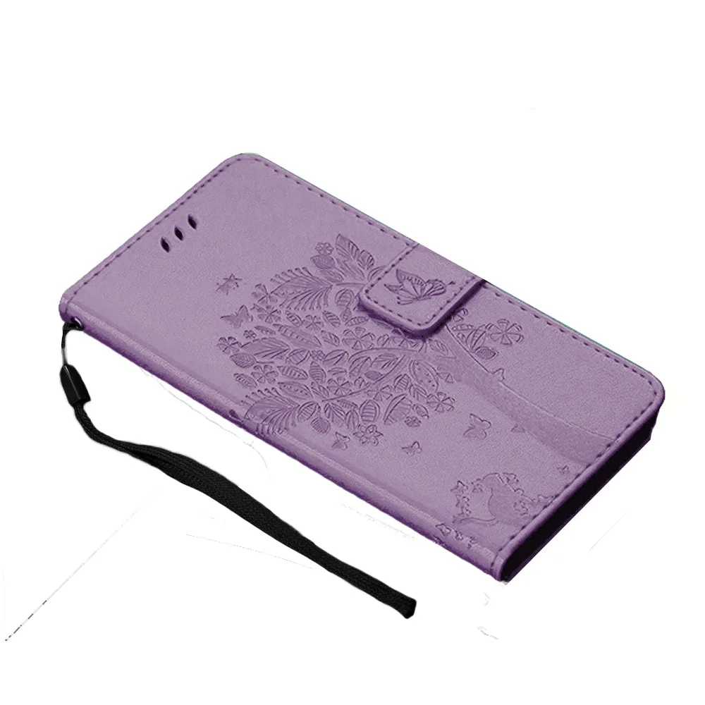 Anymob Huawei Phone Case Purple 3D Tree Flip Leather Wallet Cover