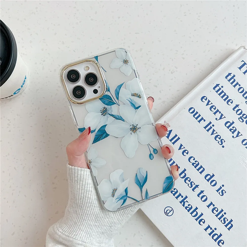Anymob iPhone Anemone White Case Vintage Floral Phone Cases Soft Shockproof Back Cover