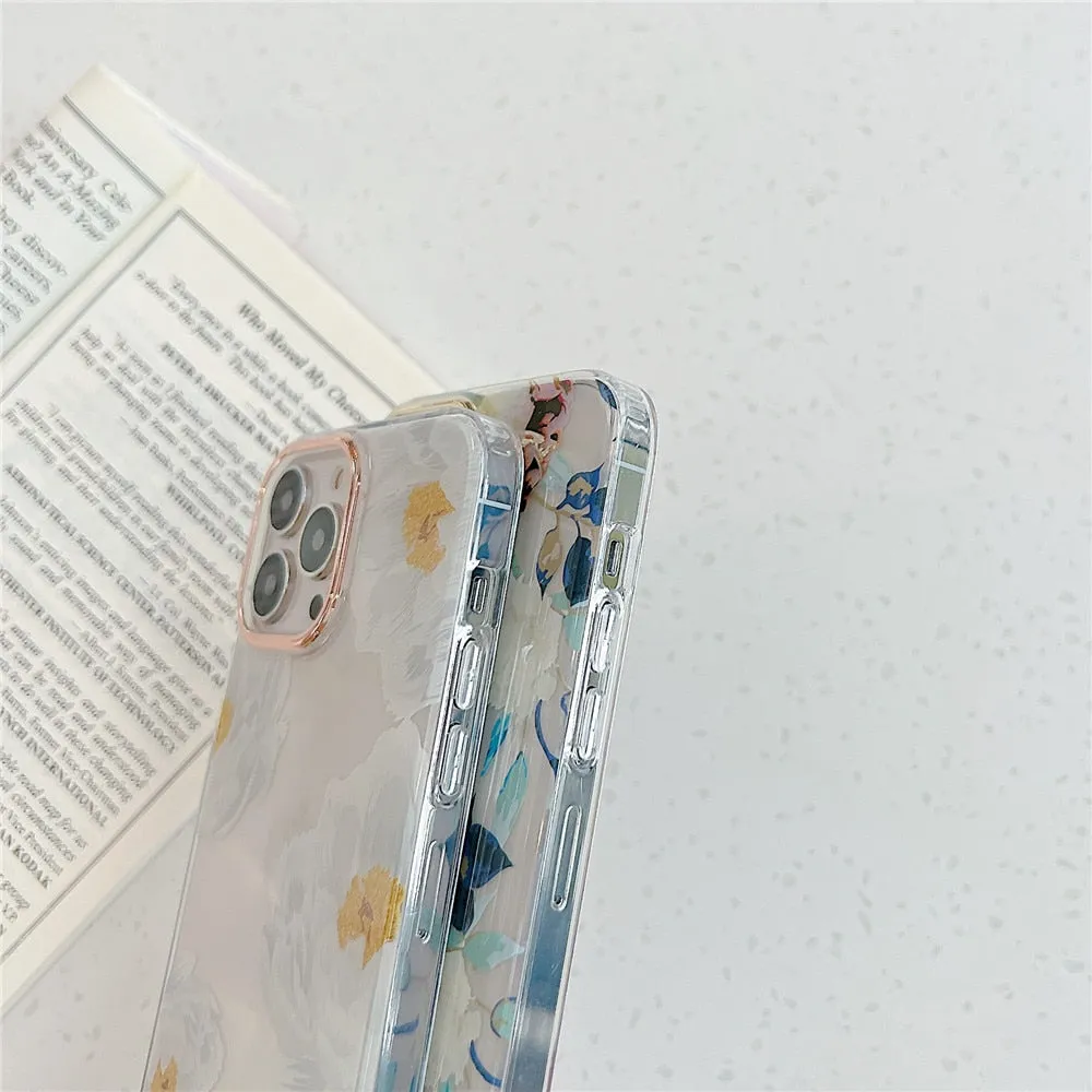 Anymob iPhone Anemone White Case Vintage Floral Phone Cases Soft Shockproof Back Cover