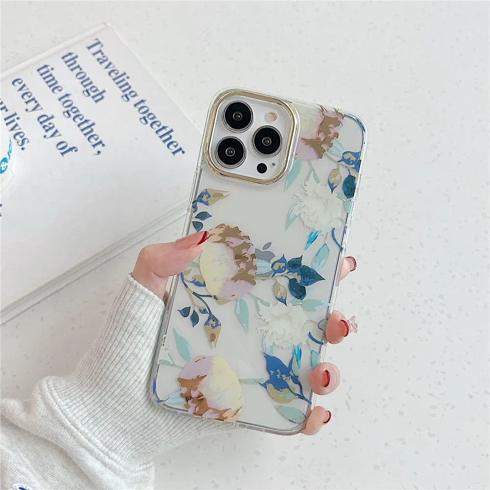 Anymob iPhone Anemone White Case Vintage Floral Phone Cases Soft Shockproof Back Cover