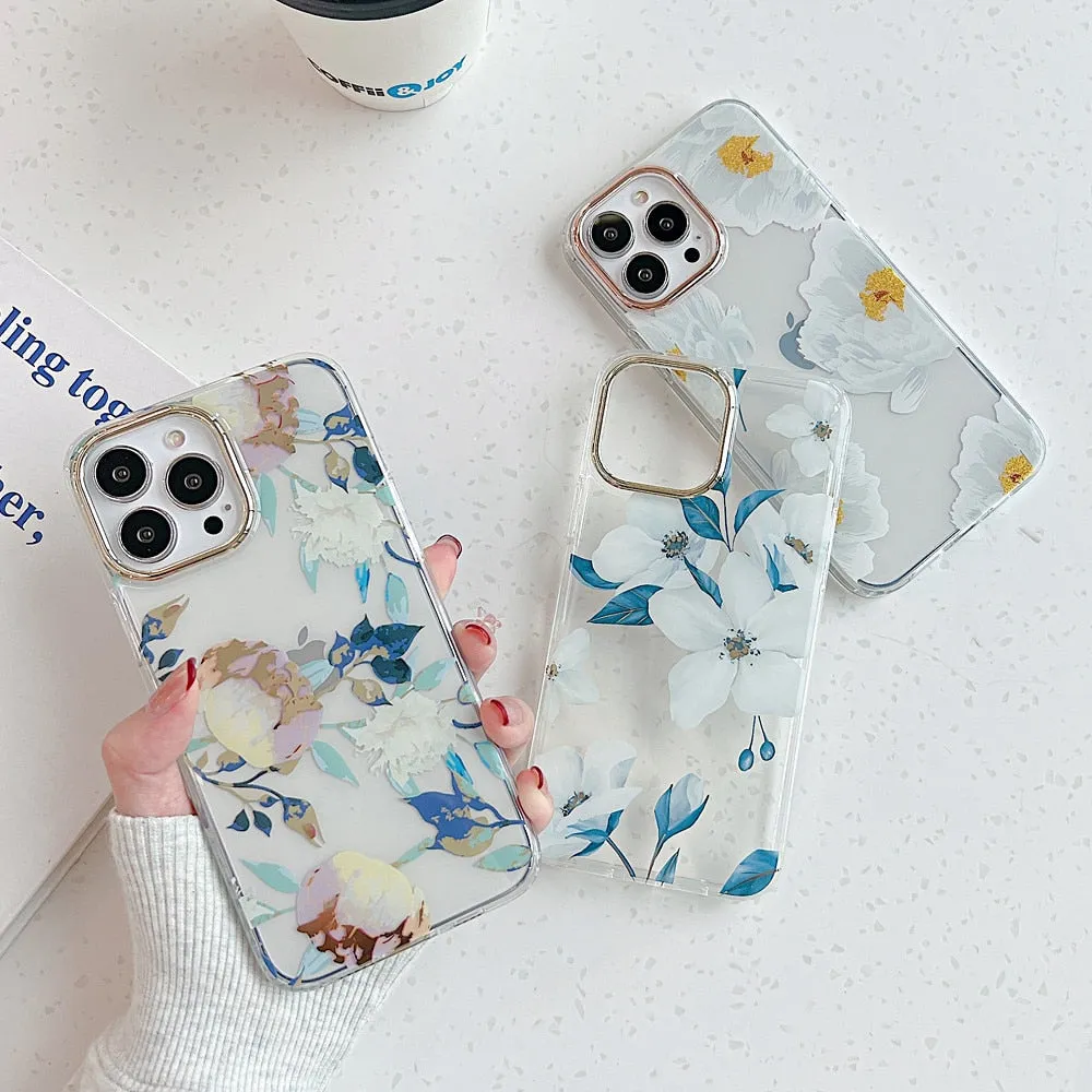 Anymob iPhone Anemone White Case Vintage Floral Phone Cases Soft Shockproof Back Cover