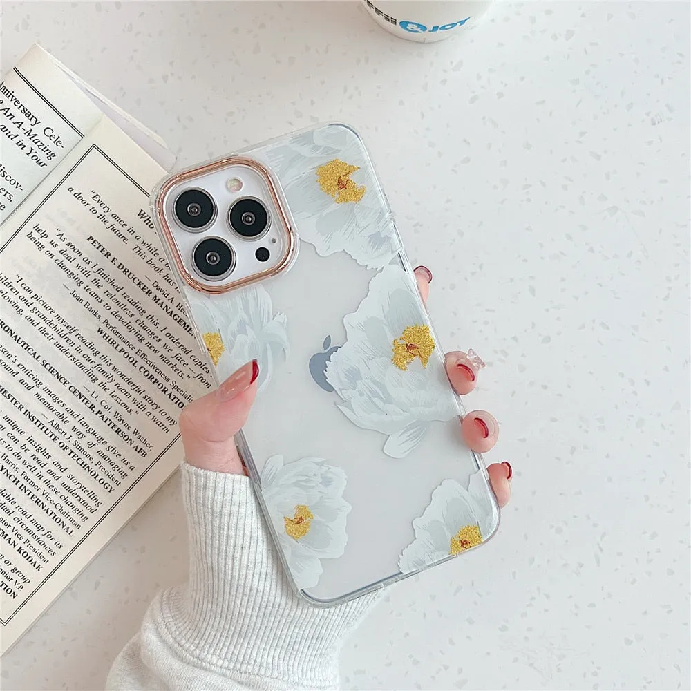 Anymob iPhone Anemone White Case Vintage Floral Phone Cases Soft Shockproof Back Cover