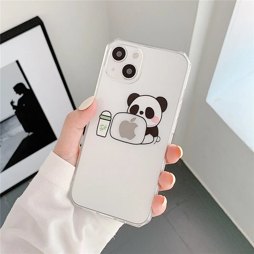 Anymob iPhone Balloon Panda Cartoon Transparent Phone Case Silicone Cover