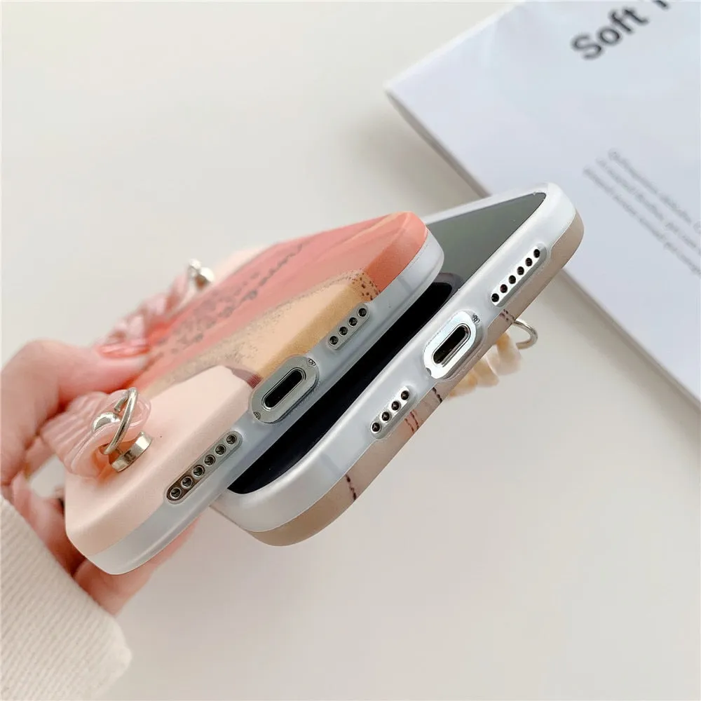 Anymob iPhone Beige Art Painting Marble Bracelet Phone Case Shockproof Soft Silicone Cover