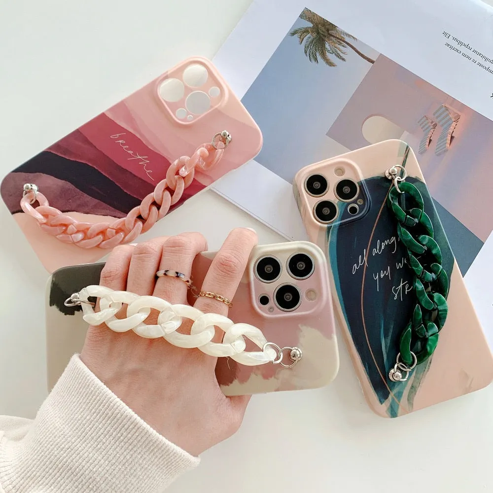 Anymob iPhone Beige Art Painting Marble Bracelet Phone Case Shockproof Soft Silicone Cover