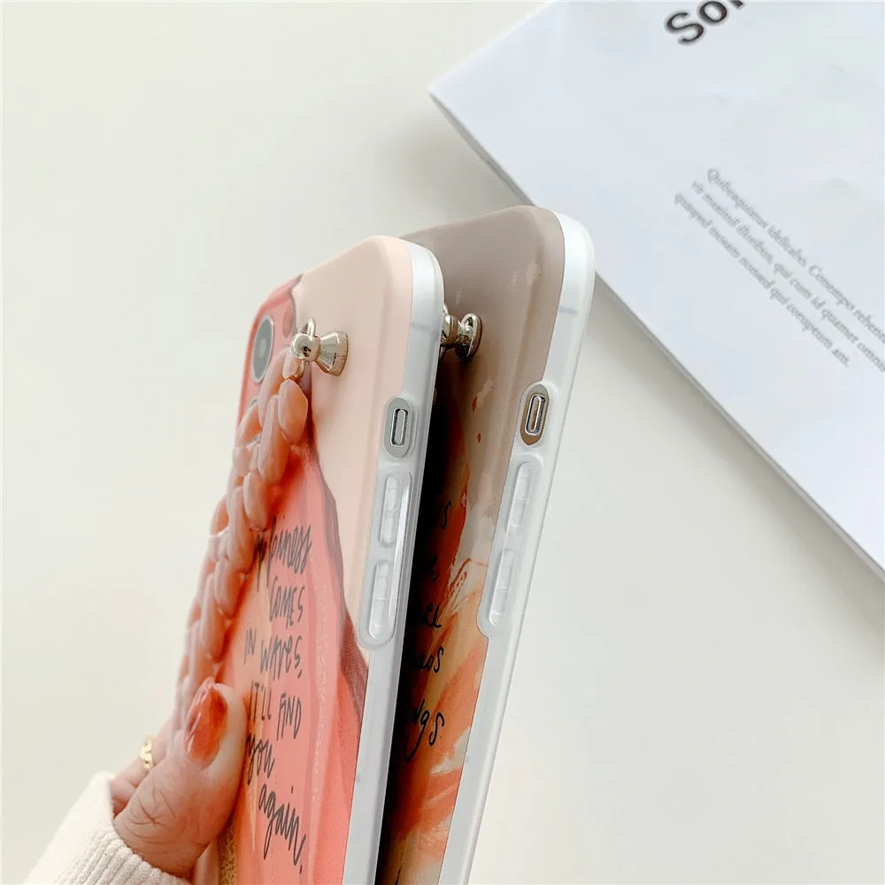 Anymob iPhone Beige Art Painting Marble Bracelet Phone Case Shockproof Soft Silicone Cover