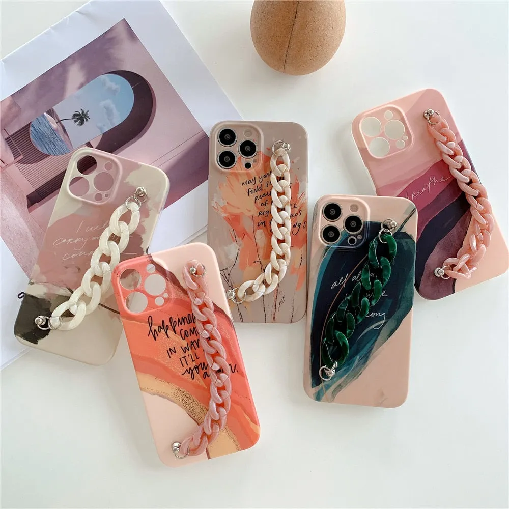 Anymob iPhone Beige Art Painting Marble Bracelet Phone Case Shockproof Soft Silicone Cover