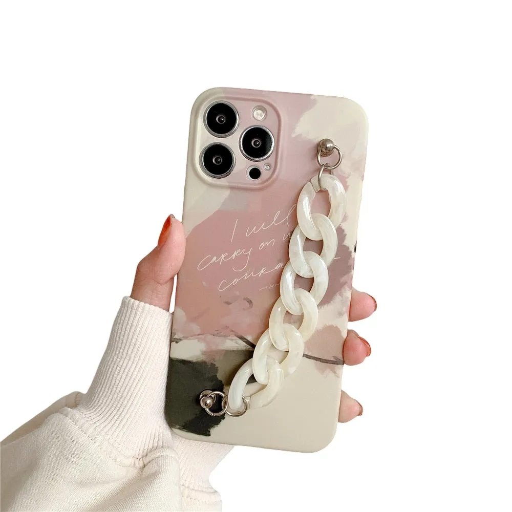 Anymob iPhone Beige Art Painting Marble Bracelet Phone Case Shockproof Soft Silicone Cover