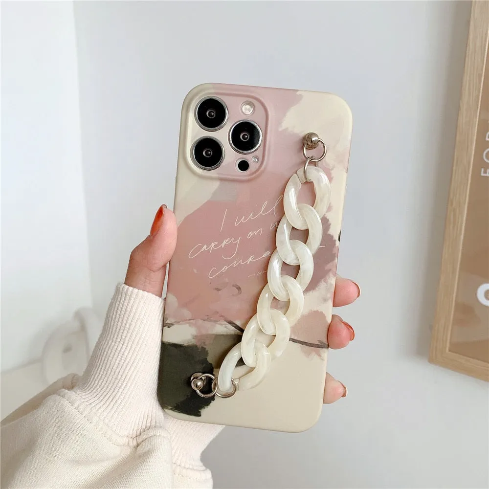 Anymob iPhone Beige Art Painting Marble Bracelet Phone Case Shockproof Soft Silicone Cover