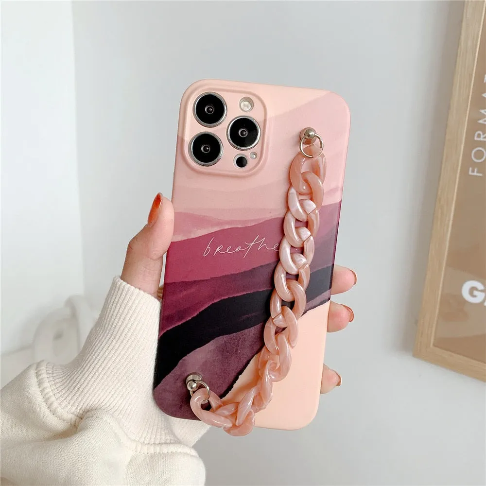 Anymob iPhone Beige Art Painting Marble Bracelet Phone Case Shockproof Soft Silicone Cover