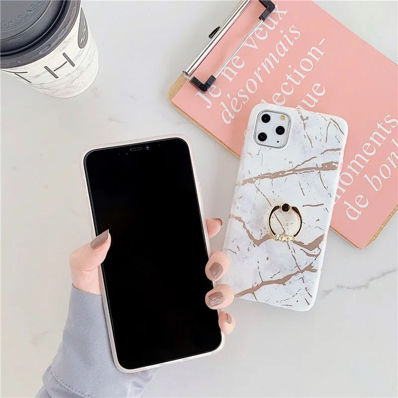 Anymob iPhone Black Case Cover Marble Silicon Phone Cover