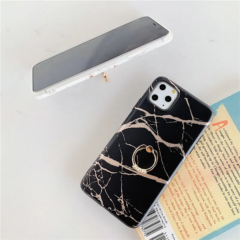 Anymob iPhone Black Case Cover Marble Silicon Phone Cover