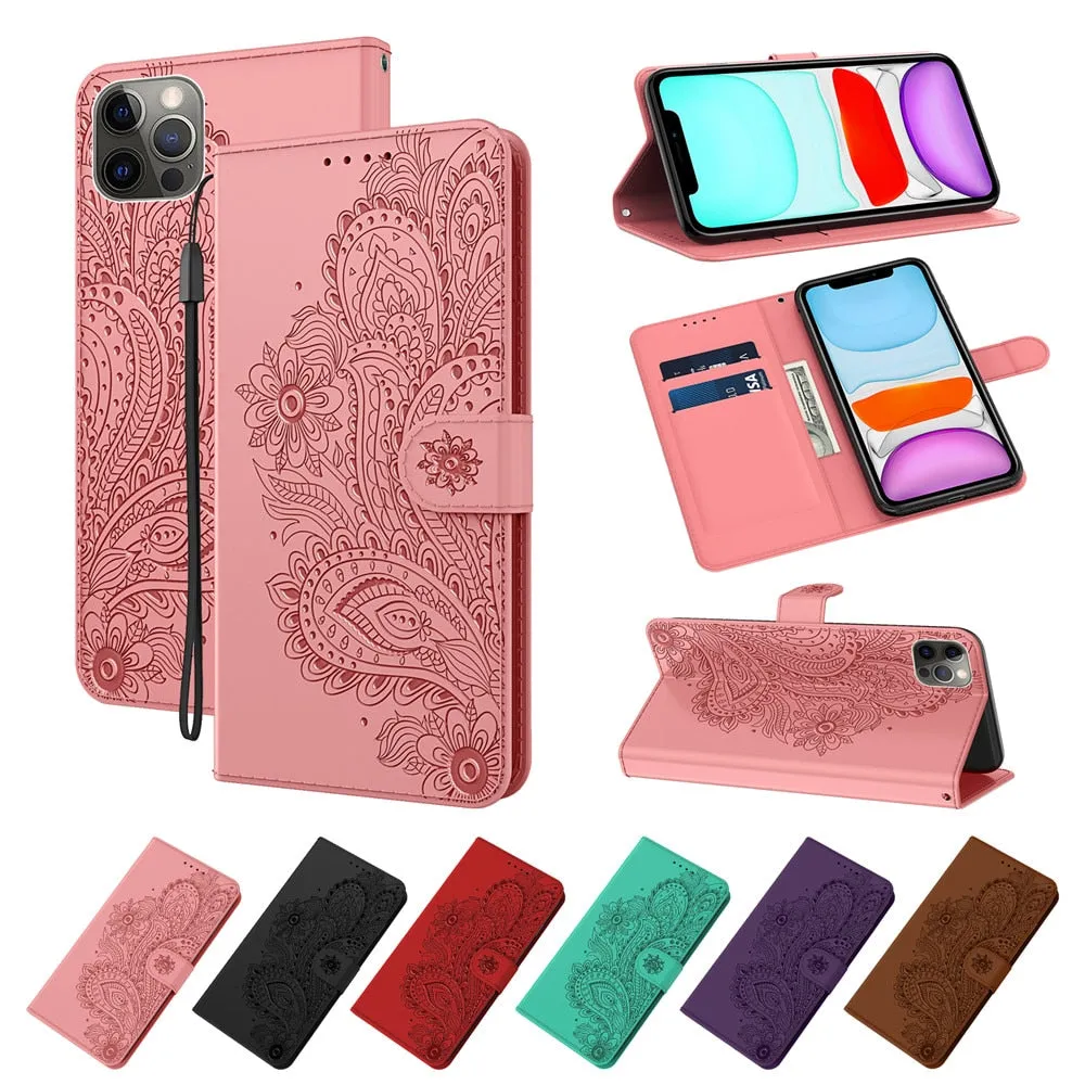 Anymob iPhone Black Flip Leather Phone Cases Peacock Pattern Wallet Cover
