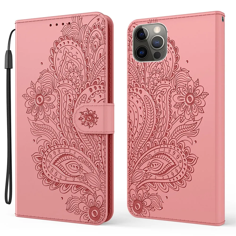 Anymob iPhone Black Flip Leather Phone Cases Peacock Pattern Wallet Cover