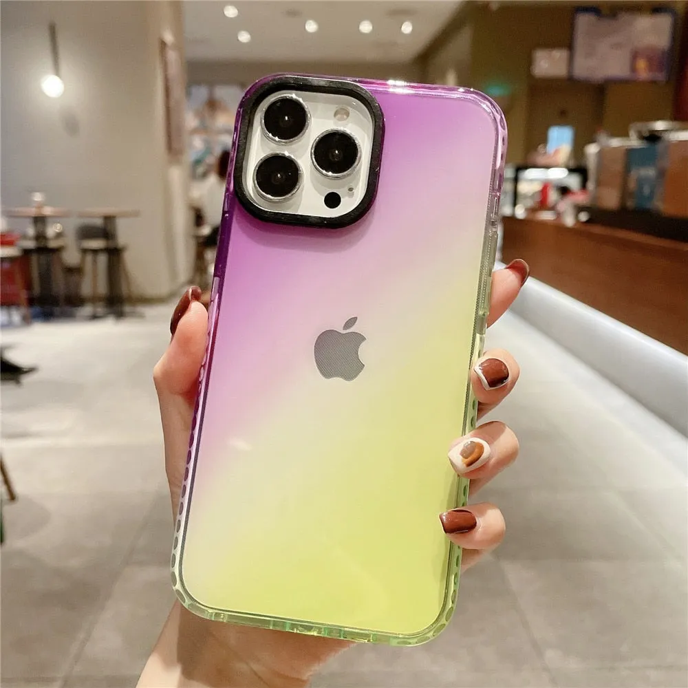 Anymob iPhone Blue And Green Gradient Rainbow Shockproof Phone Case Transparent Soft Silicone Cover