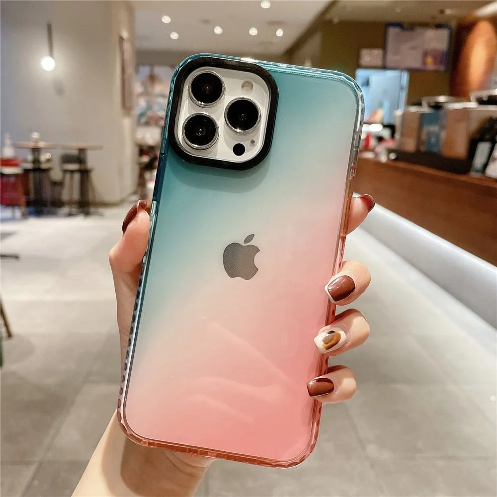 Anymob iPhone Blue And Green Gradient Rainbow Shockproof Phone Case Transparent Soft Silicone Cover