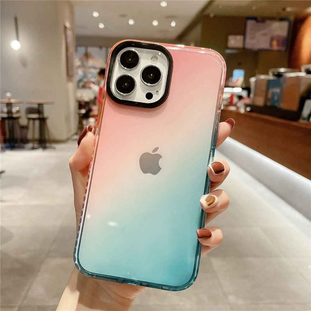 Anymob iPhone Blue And Green Gradient Rainbow Shockproof Phone Case Transparent Soft Silicone Cover
