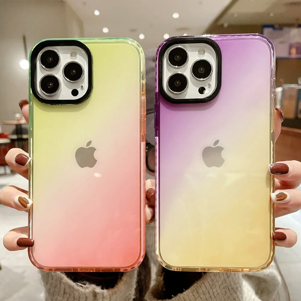 Anymob iPhone Blue And Green Gradient Rainbow Shockproof Phone Case Transparent Soft Silicone Cover