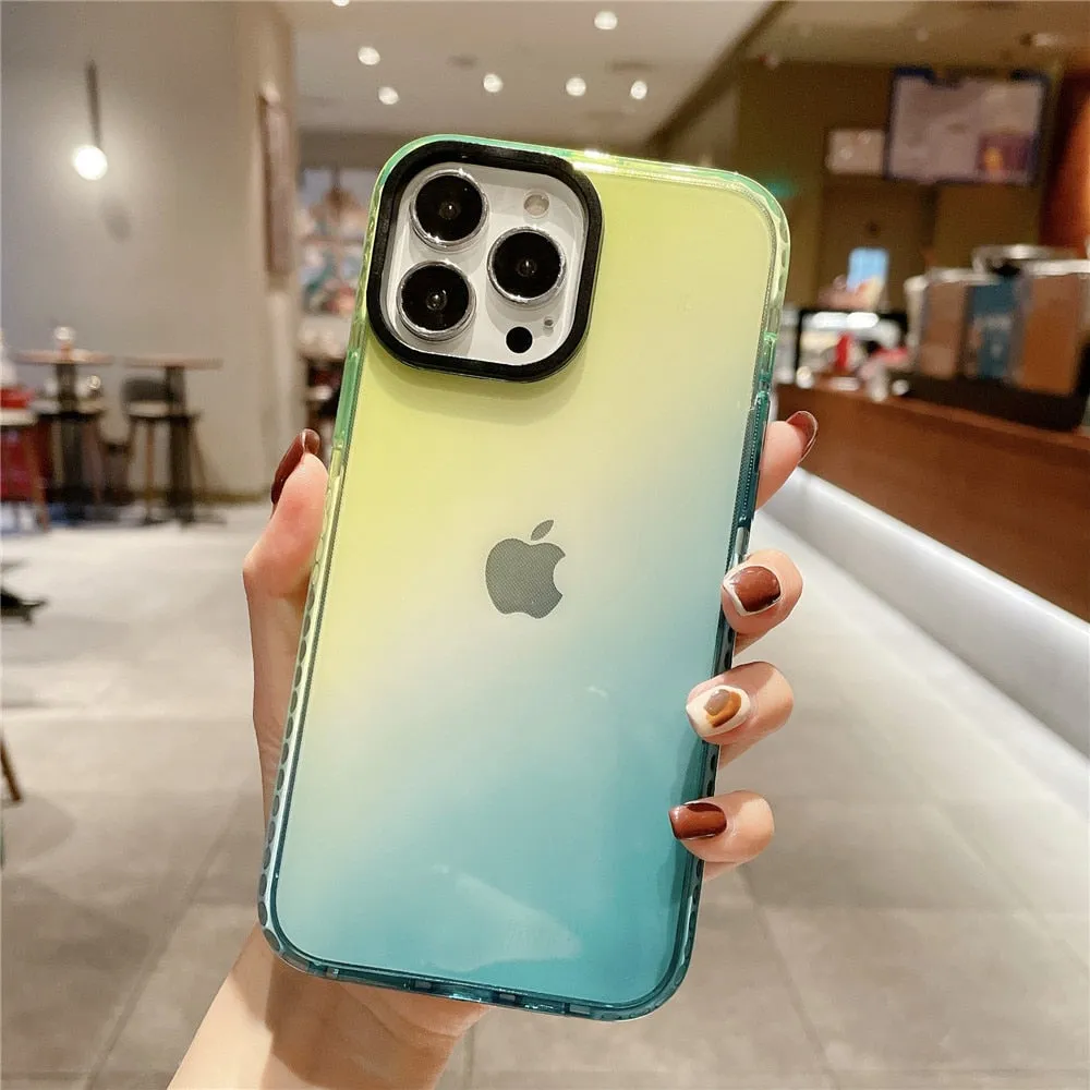 Anymob iPhone Blue And Green Gradient Rainbow Shockproof Phone Case Transparent Soft Silicone Cover