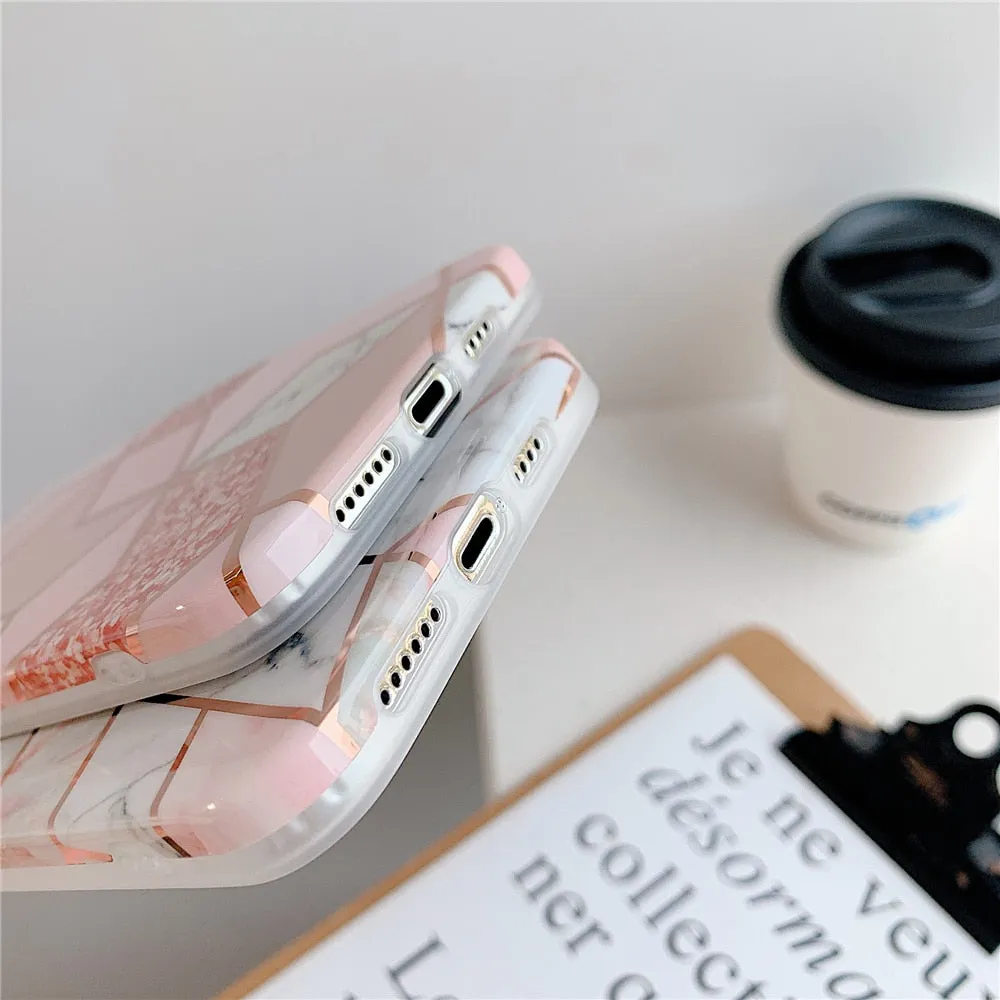 Anymob iPhone Blue Green Glossy Marble Phone Case Silicone Shockproof Bumper Cover