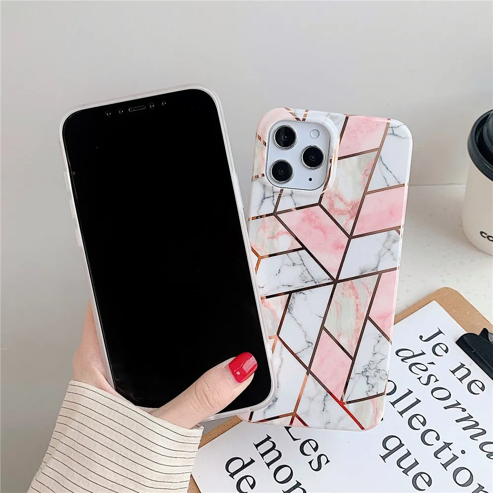 Anymob iPhone Blue Green Glossy Marble Phone Case Silicone Shockproof Bumper Cover