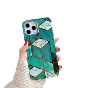 Anymob iPhone Blue Green Glossy Marble Phone Case Silicone Shockproof Bumper Cover