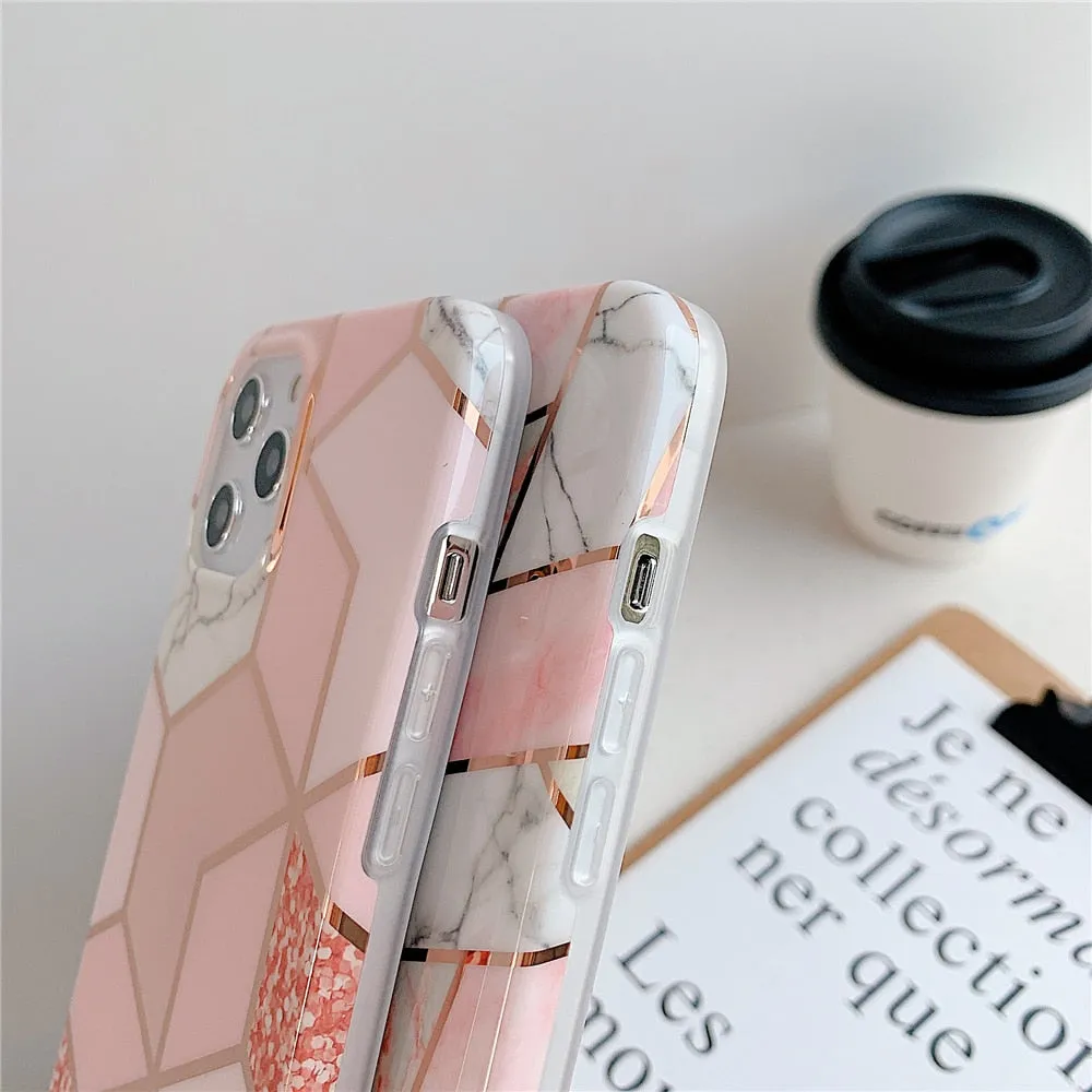 Anymob iPhone Blue Green Glossy Marble Phone Case Silicone Shockproof Bumper Cover