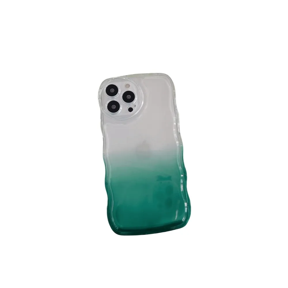 Anymob iPhone Blue Green Gradient Clear Curly Wave Phone Case Shockproof Transparent Cover