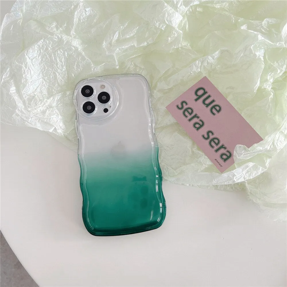Anymob iPhone Blue Green Gradient Clear Curly Wave Phone Case Shockproof Transparent Cover