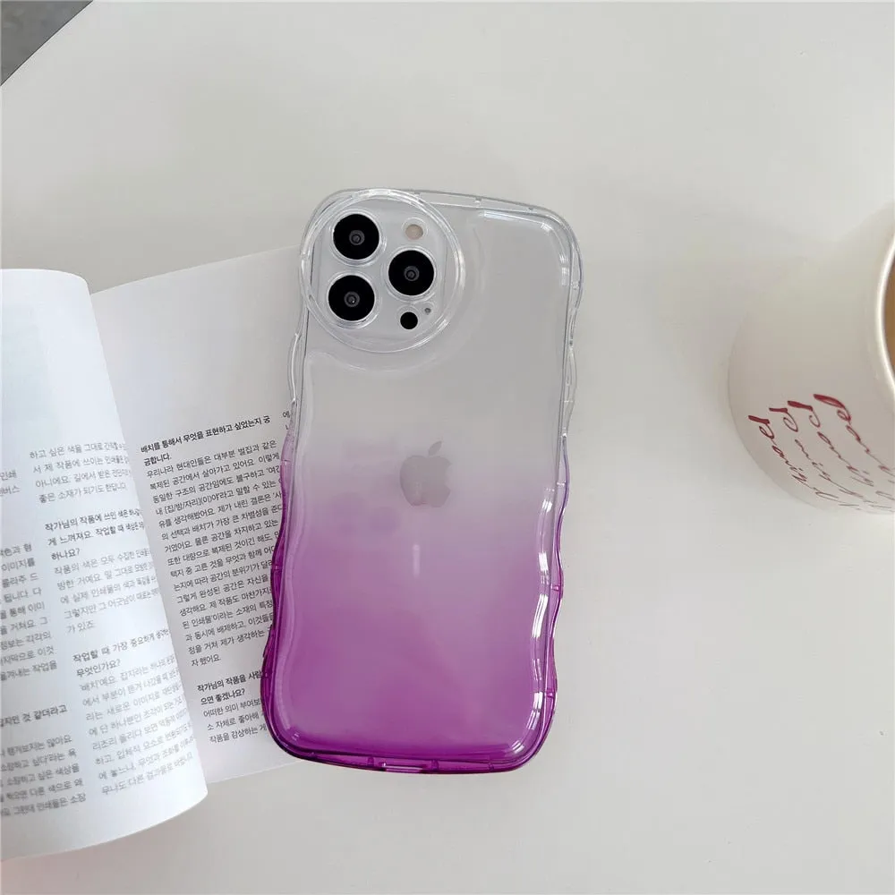 Anymob iPhone Blue Green Gradient Clear Curly Wave Phone Case Shockproof Transparent Cover