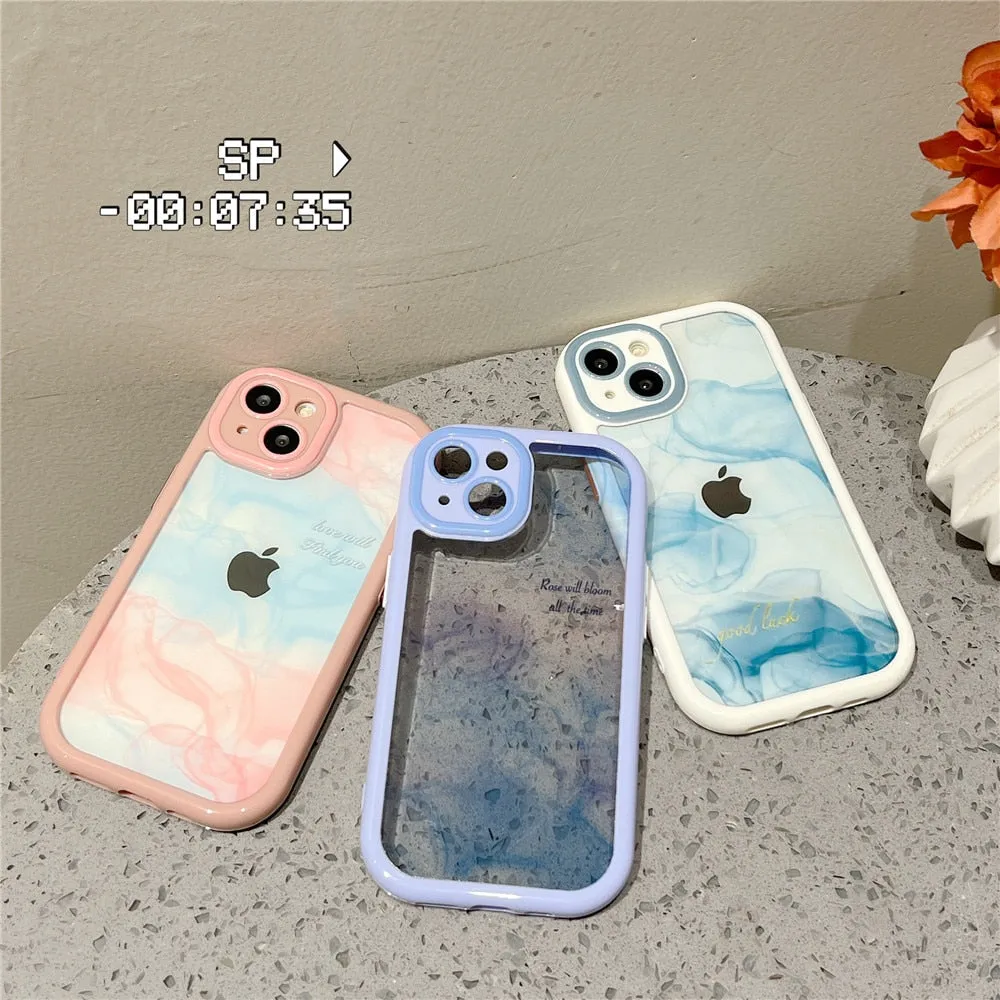 Anymob iPhone Blue Smog Acrylic Watercolor Phone Case Transparent Shockproof Cover