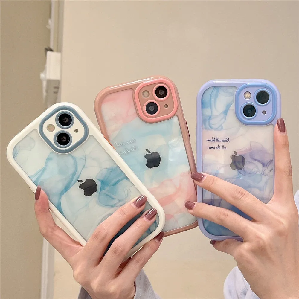 Anymob iPhone Blue Smog Acrylic Watercolor Phone Case Transparent Shockproof Cover