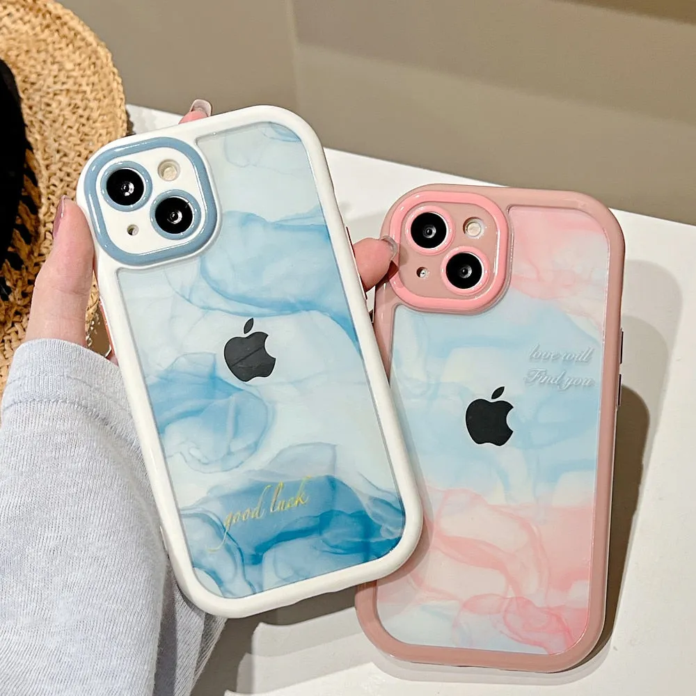 Anymob iPhone Blue Smog Acrylic Watercolor Phone Case Transparent Shockproof Cover