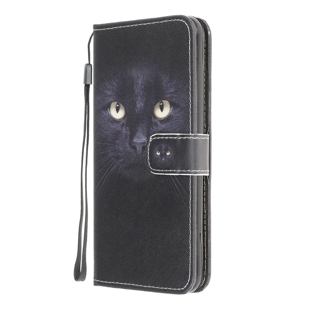 Anymob iPhone Case Black Cat Leather Flip Wallet Cartoon Stand Phone Cases Cover