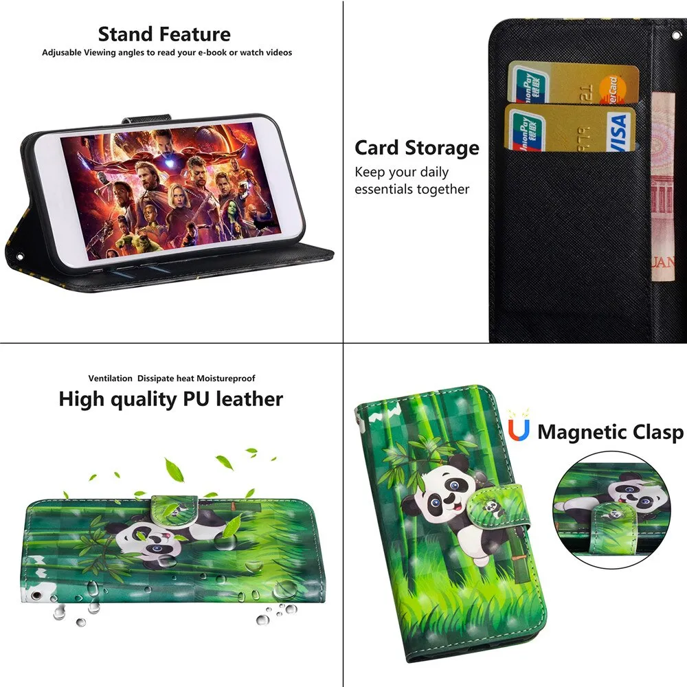 Anymob iPhone Case Golden Butterfly Flip Leather 3D Panda Painted Wallet Back Cover