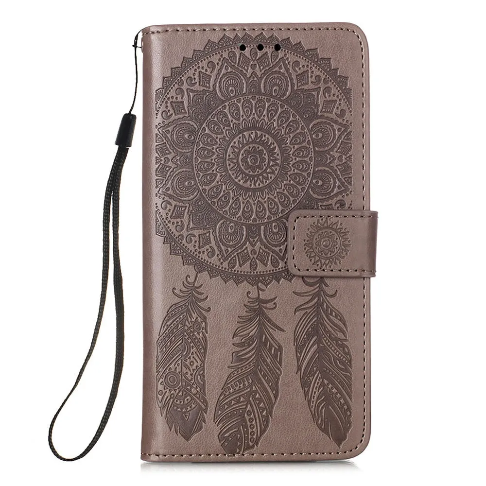 Anymob iPhone Case Gray Embossed Book Style Flip Wallet PU Leather With Card Slot