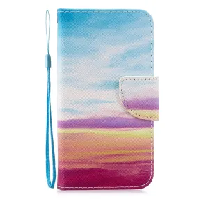 Anymob iPhone Case Light Blue and Purple Unicorn Painted Leather Magnetic Flip Wallet Cover Shell