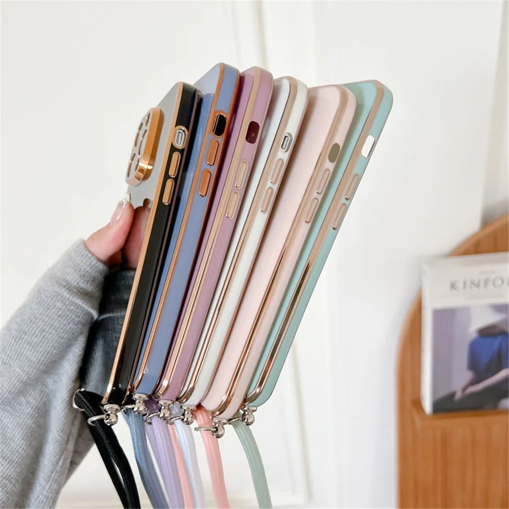 Anymob iPhone Case Light Blue Necklace Lanyard Silicon Phone Cord Strap Cover
