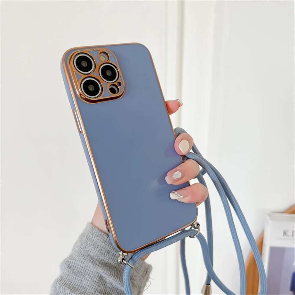 Anymob iPhone Case Light Blue Necklace Lanyard Silicon Phone Cord Strap Cover