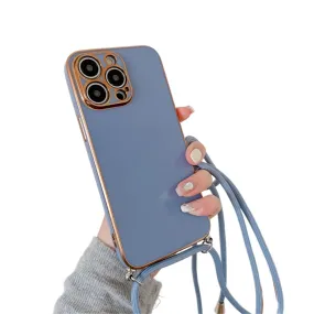 Anymob iPhone Case Light Blue Necklace Lanyard Silicon Phone Cord Strap Cover