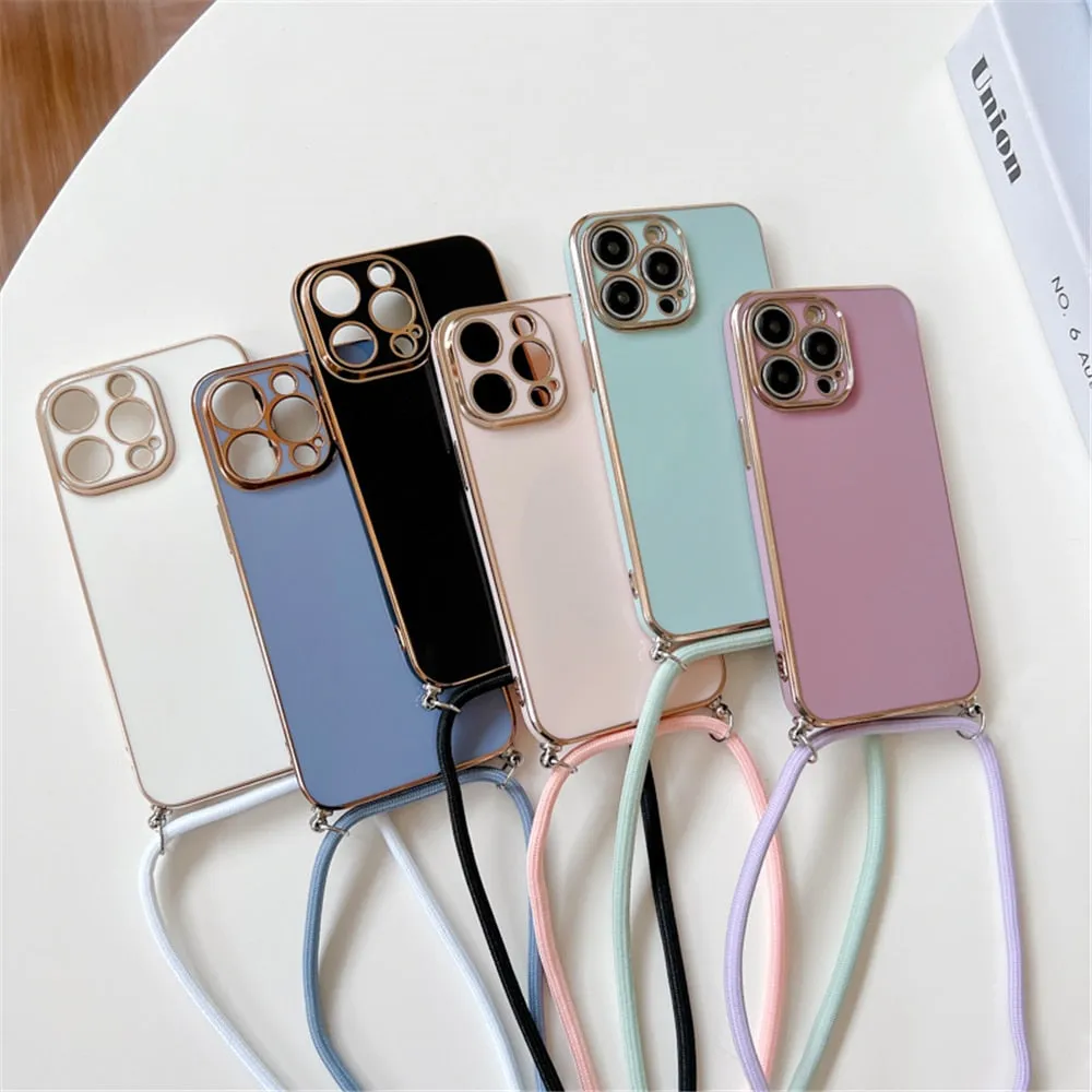 Anymob iPhone Case Light Blue Necklace Lanyard Silicon Phone Cord Strap Cover