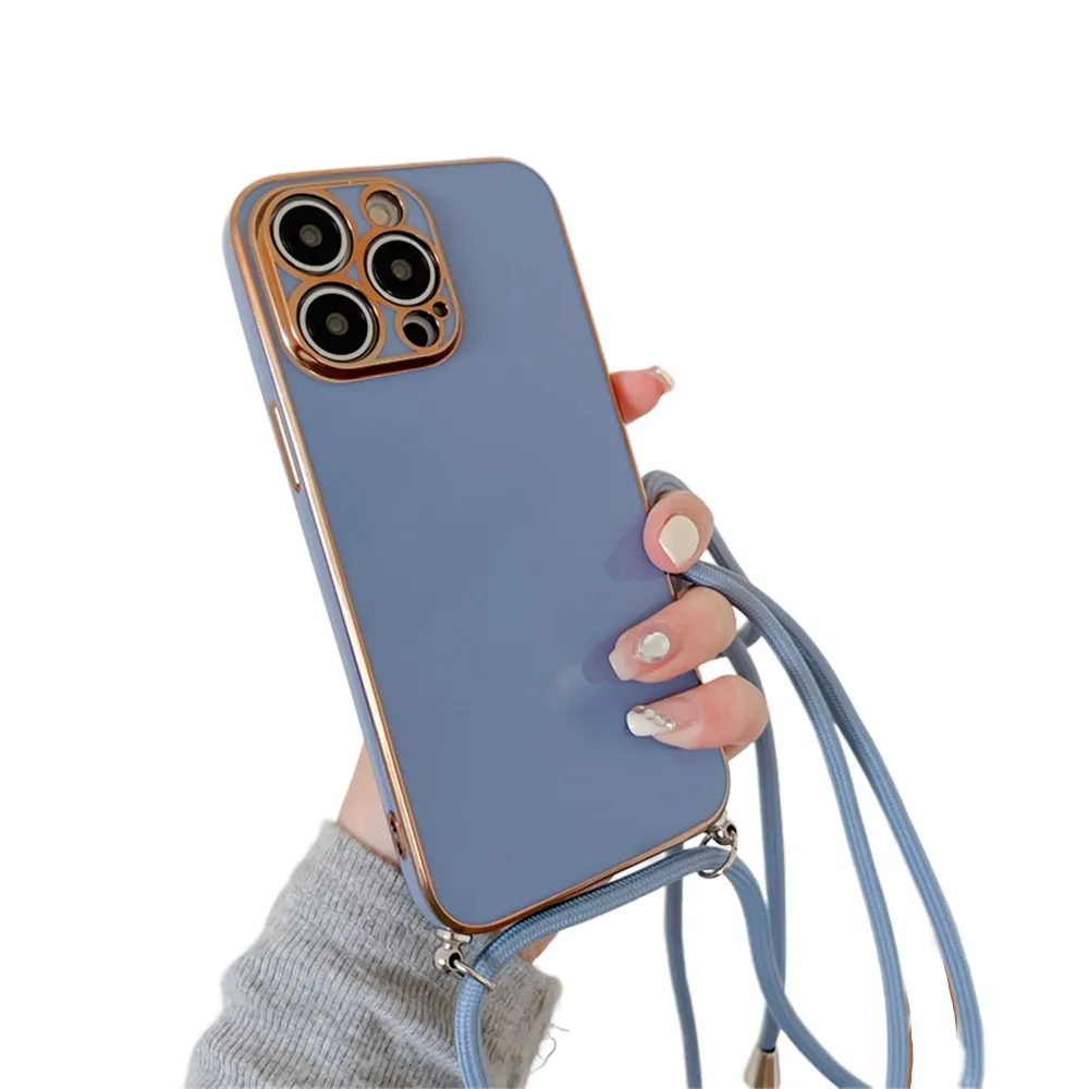 Anymob iPhone Case Light Blue Necklace Lanyard Silicon Phone Cord Strap Cover