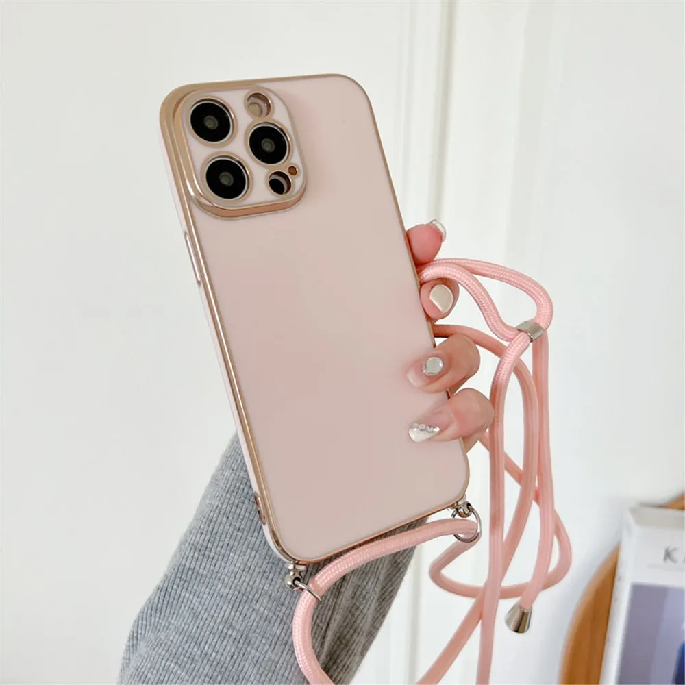 Anymob iPhone Case Light Blue Necklace Lanyard Silicon Phone Cord Strap Cover