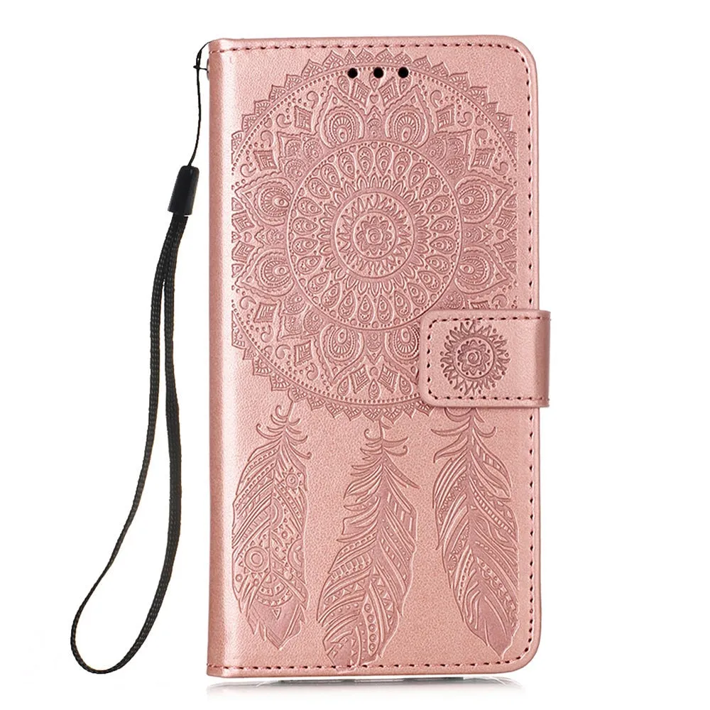 Anymob iPhone Case Pink Embossed Book Style Flip Wallet PU Leather With Card Slot