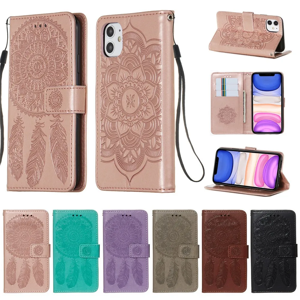 Anymob iPhone Case Pink Embossed Book Style Flip Wallet PU Leather With Card Slot