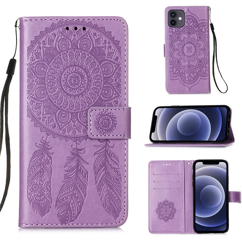Anymob iPhone Case Pink Embossed Book Style Flip Wallet PU Leather With Card Slot