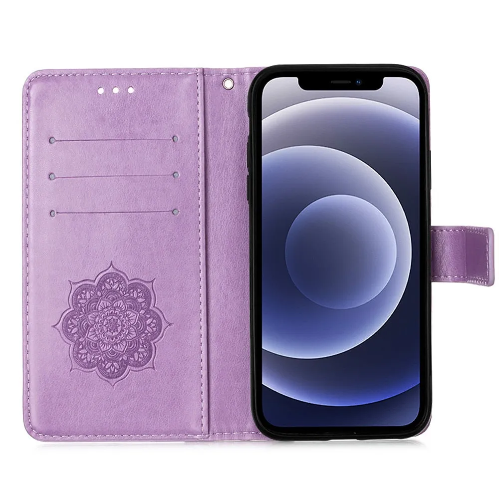 Anymob iPhone Case Pink Embossed Book Style Flip Wallet PU Leather With Card Slot