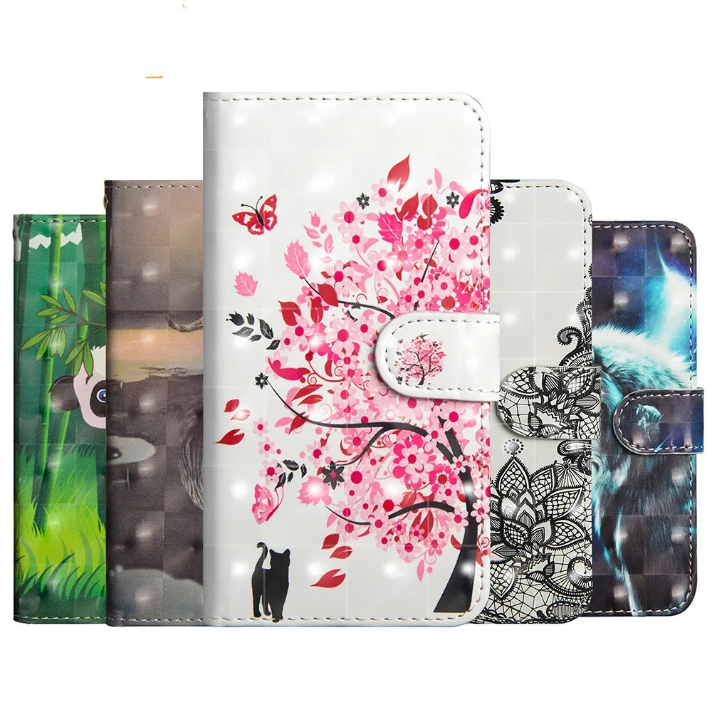 Anymob iPhone Case Pink Flower Flip Leather 3D Panda Painted Wallet Back Cover